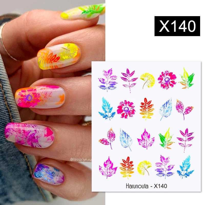 Harunouta Butterfly Flower Design Leaves Nail Water Decals Color Wave Geometric Line Charms Sliders Decoration Tips For Nail Art-Nail Inspo