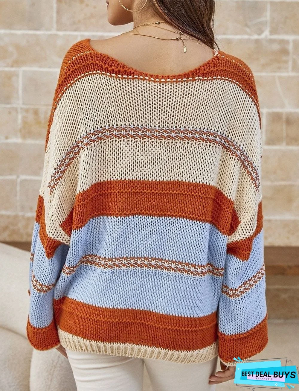 Fashionable and Casual Women's Wool Striped Top