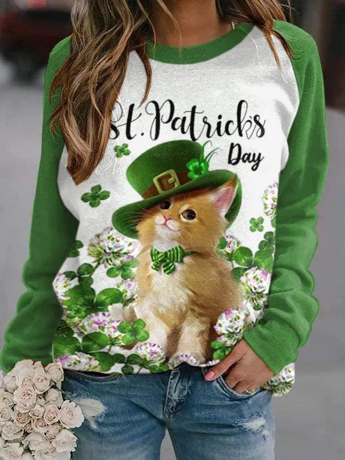 Women Long Sleeve Scoop Neck Graphic St. Patrick's Day Tops