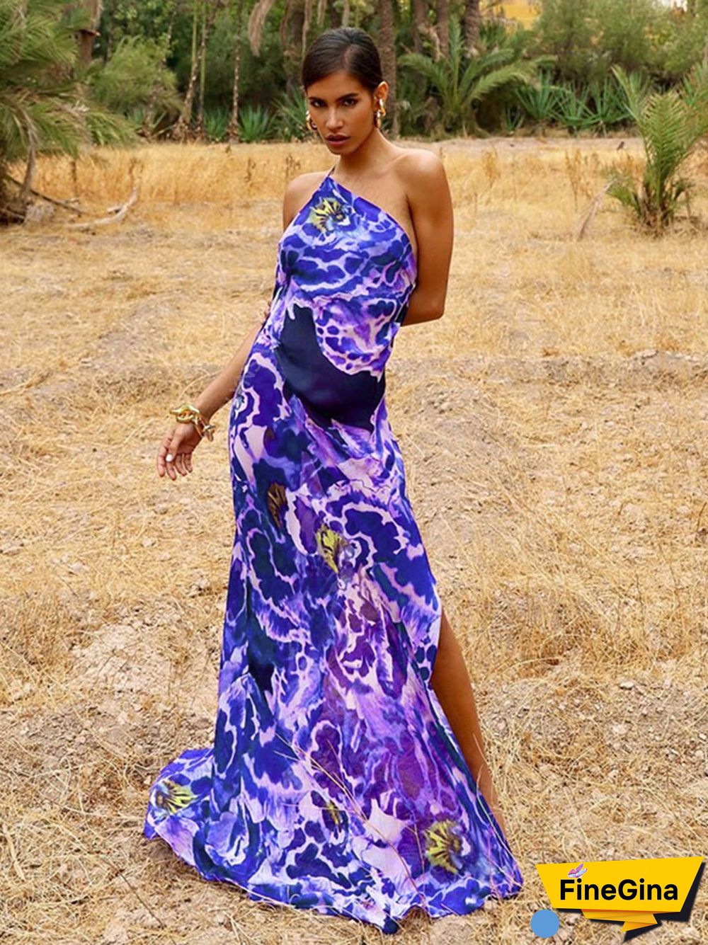 Blue Boho Asymmetrical Sundress Sexy One Shoulder Straped Bodycon Maxi Dress Women Summer Clothes Party Slip Dresses A1251