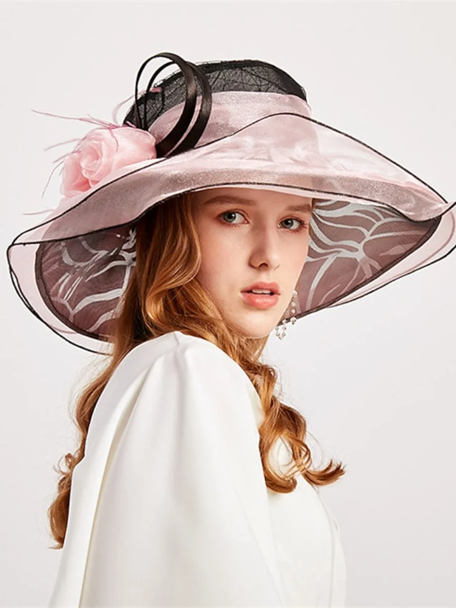 Women's Bucket Hat Floral Feather Large Brimmed Colorblock Sun Hat