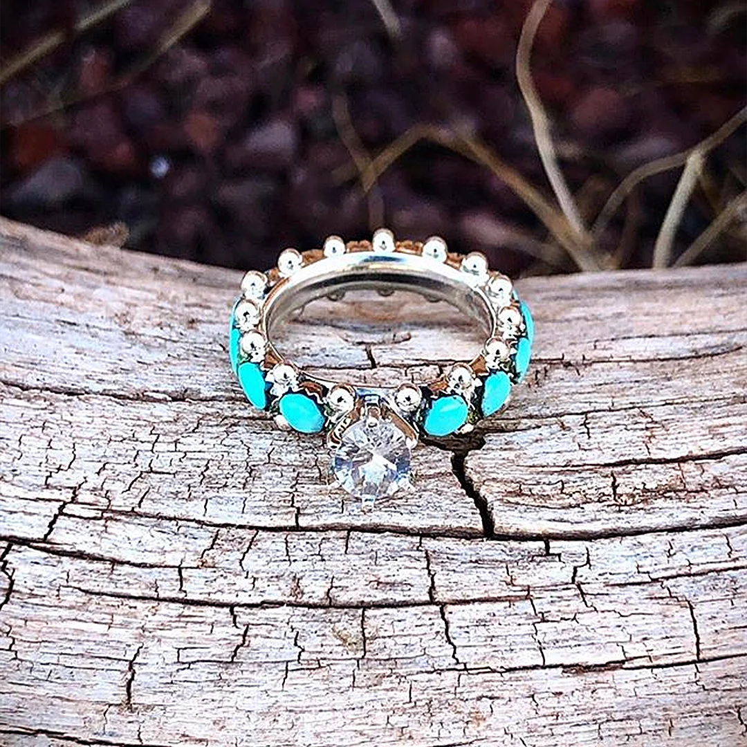Vintage Turquoise Big Diamond Ring