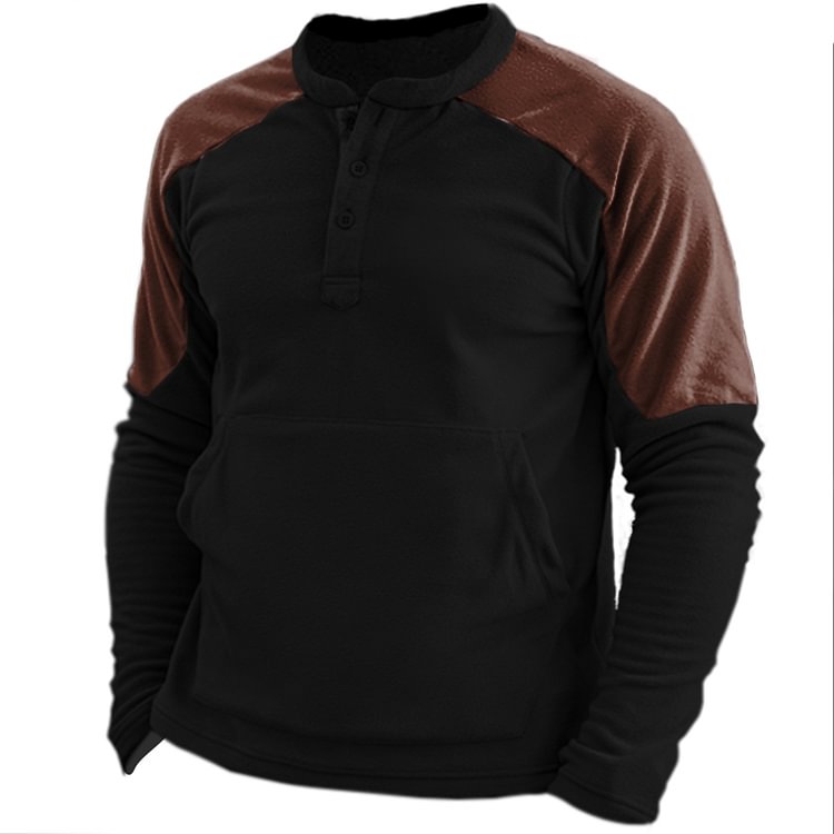 Men's Outdoor Fleece Warm Henry Collar Tactical Sweatshirt