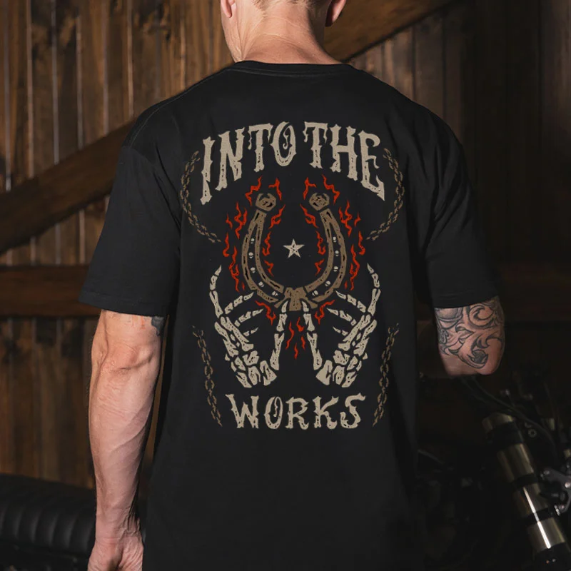 INTO THE WORKS Bone Hand&Horseshoe Print Men's T-shirt