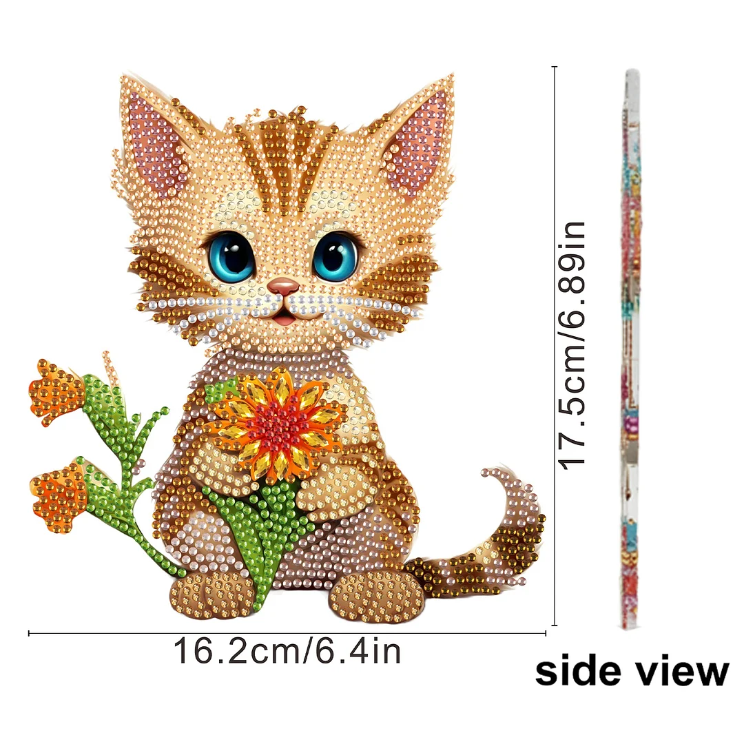 2D Flat DIY Cat Acrylic Shaking Head Diamond Painting Tabletop Ornaments Kit