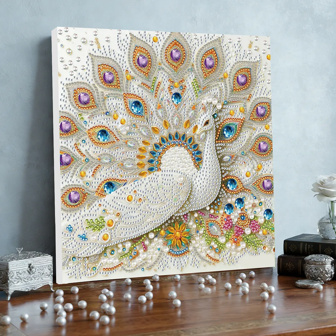 Peacock DIY Special Shape Drill Diamond Art Pearl Painting Kit with Frame 25x25cm Art Craft Pearl Diamond Painting for Adults Beginners Home Decor