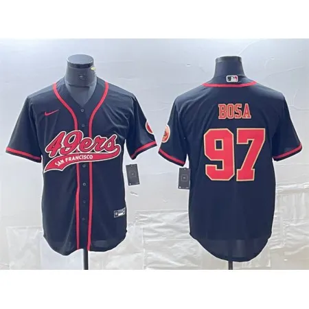 Men's San Francisco 49ers #97 Nick Bosa Black With Patch Cool Base Stitched Baseball Jersey VLSV