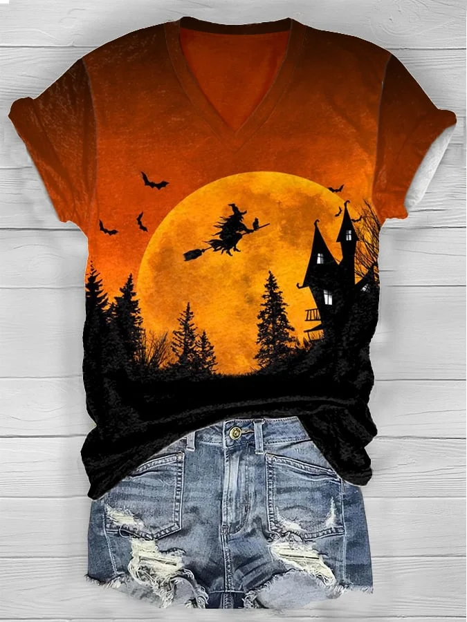 Women's Witch Casual Print Short Sleeve T-Shirt