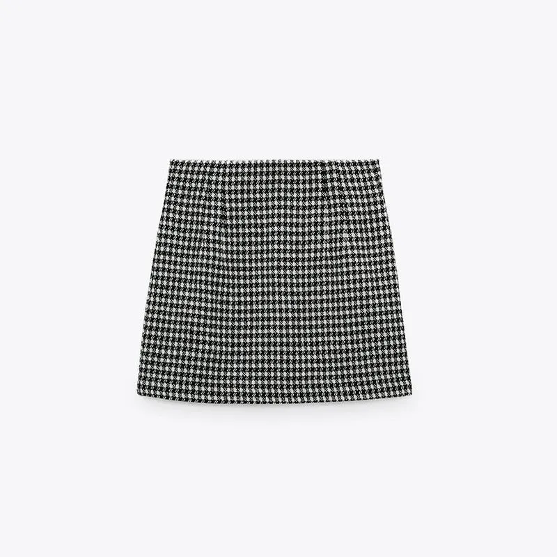 Za Women's Skirts Jacket Houndstooth Faldas Mujer High Waist A line Female Slim Bodycon Sexy Skirt Office Formal Outfit Workwear