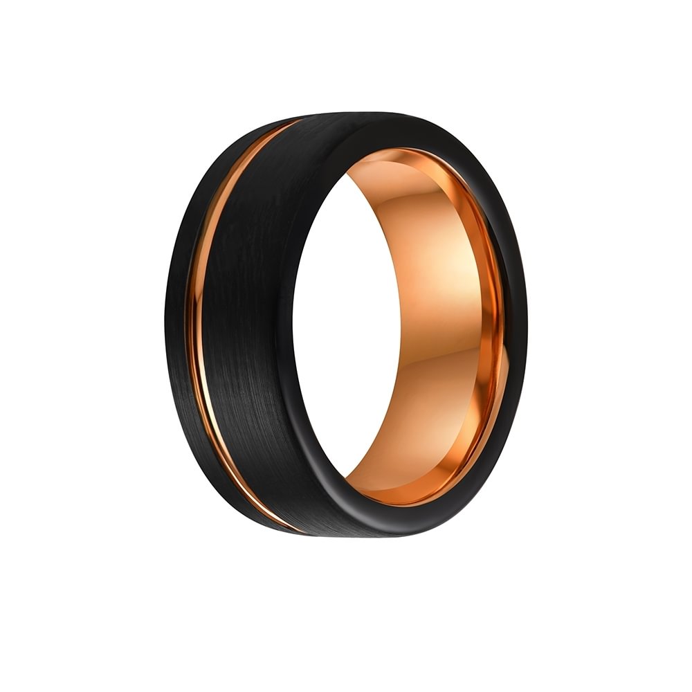 Women's Or Men's Rose Gold,Grey Triple Tone Tungsten Carbide Wedding Bands Rings,Pipe Cut,Flat Edges Ring Width 6MM 8MM