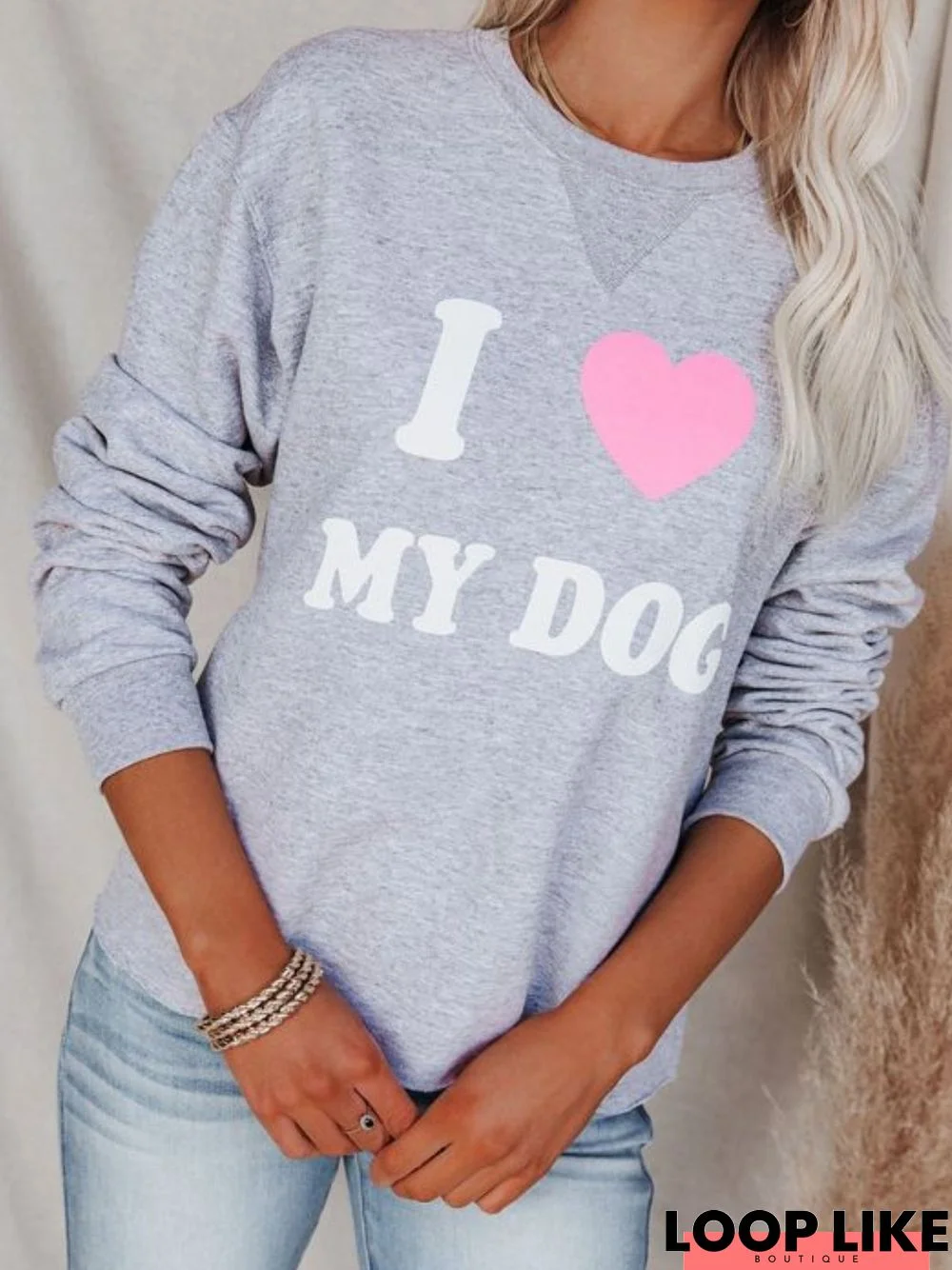 Casual Long Sleeve Round Neck Printed Top Sweatshirt