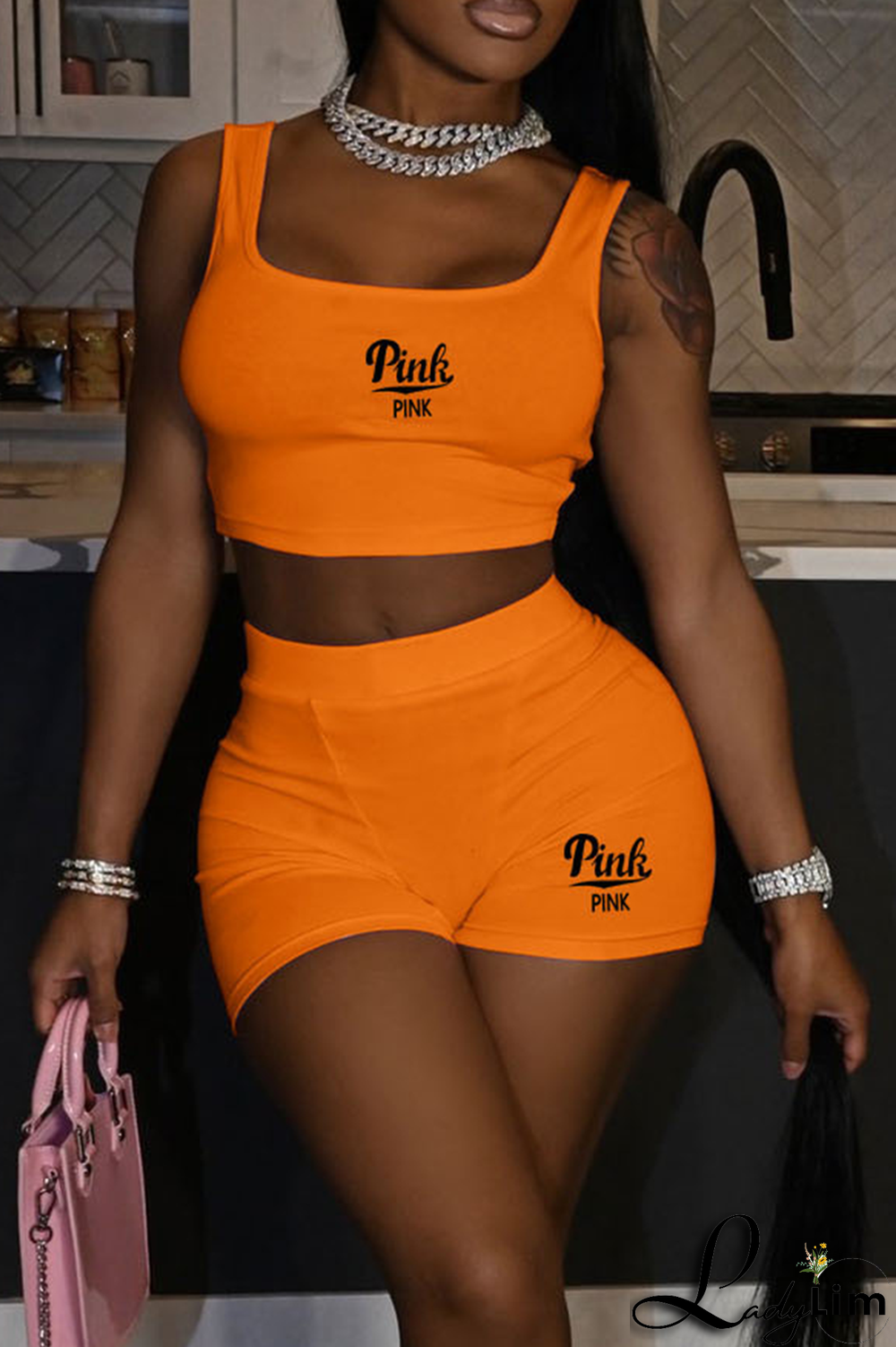 Yellow Fashion Print Patchwork Square Collar Sleeveless Two Pieces