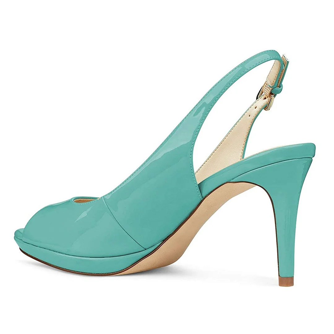 Turquoise Patent Leather Platform Slingback Fashionable Sandals