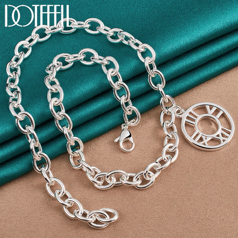 DOTEFFIL 925 Sterling Silver Roman Numeral Circle 18 Inch Chain Necklace For Man Women Jewelry