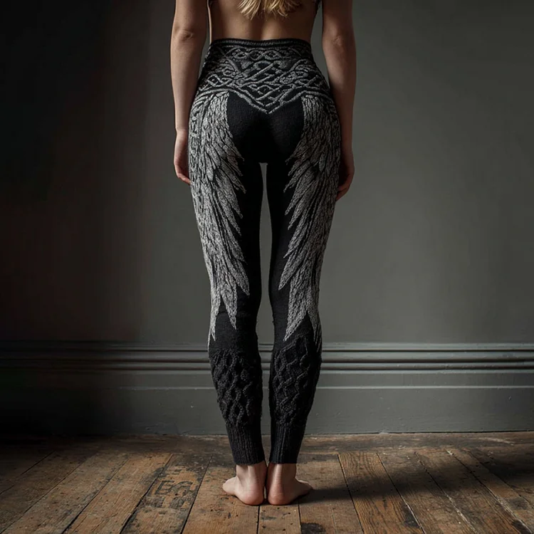 Women's Retro Viking Angel Wings Art Warm Knit Cozy Leggings