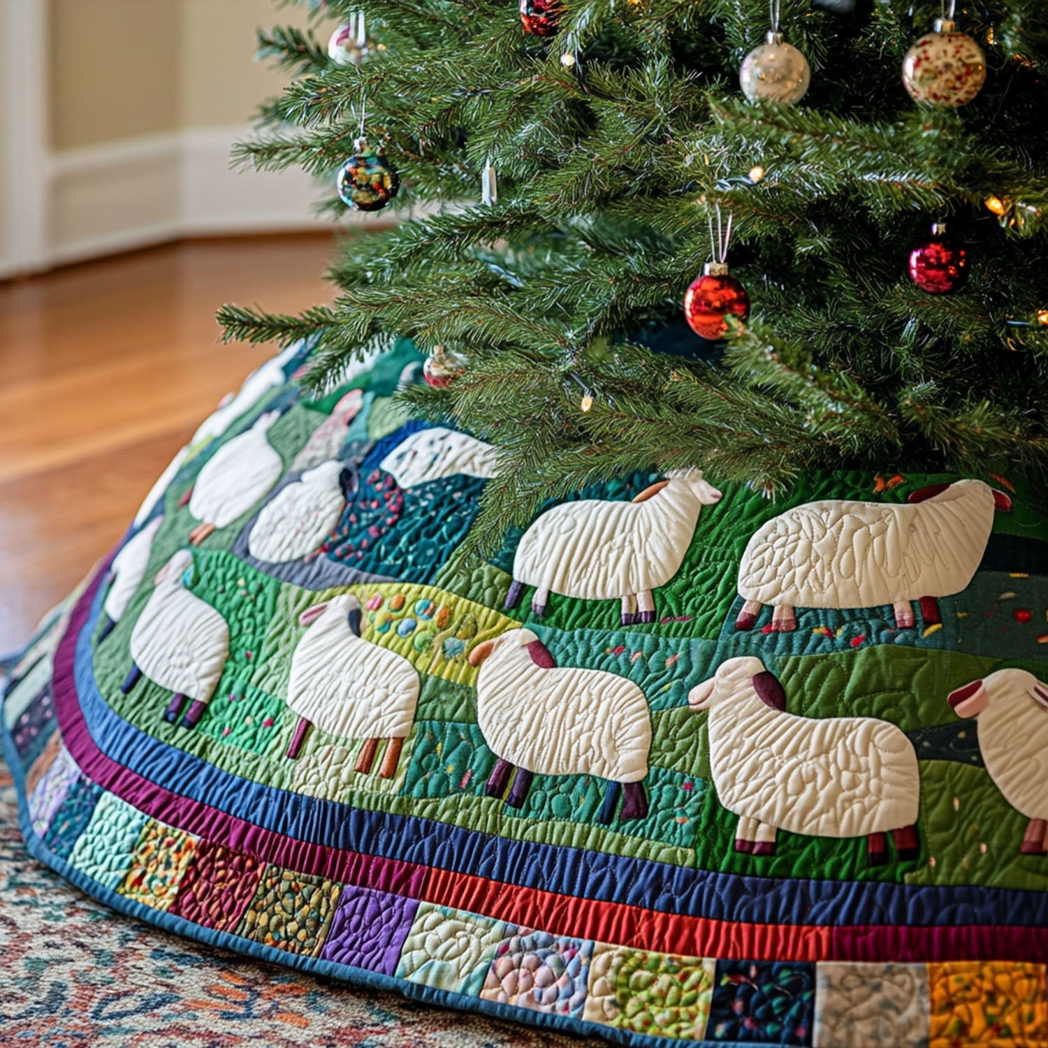 Meadow Mornings Quilted Christmas Tree Skirt NCU0PT2418