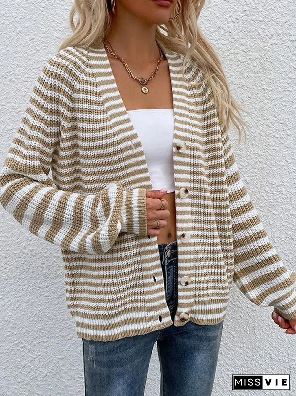 Women's Long Sleeve Striped Printed Sweater Top