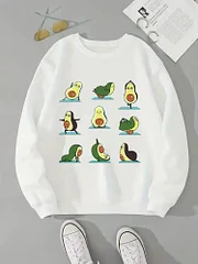 Women Fleece Cartoon Avocado Love 90s Trend Cute Clothing Fashion Pullovers Print Long Sleeve Clothes Female Graphic Sweatshirts