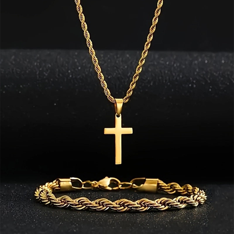 Minimalist Classic Style Cross 304 Stainless Steel Bracelets Necklace