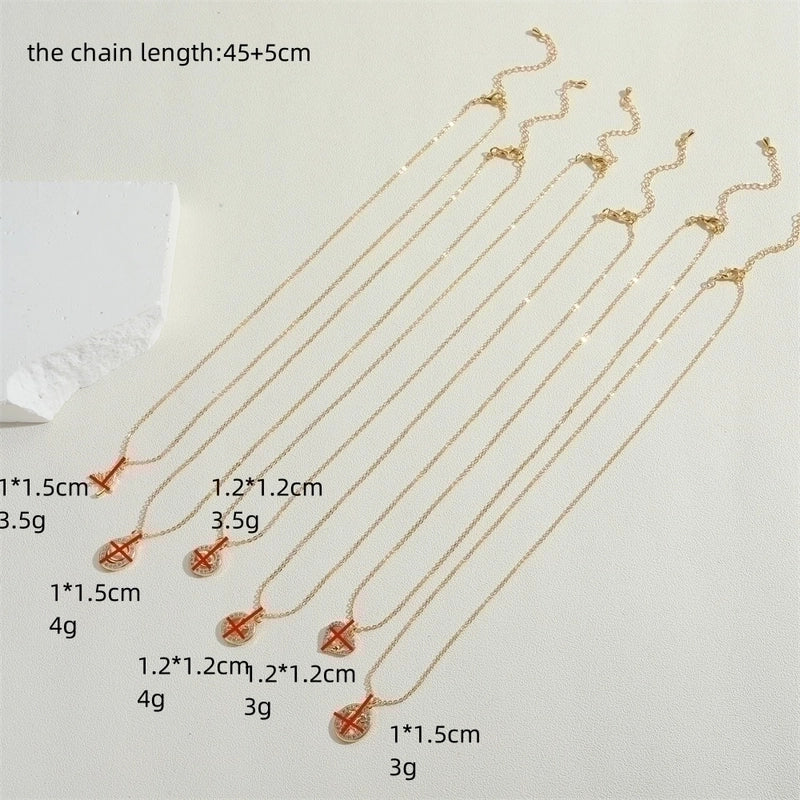 Copper 14K Gold Plated Vintage Style Minimalist Lips Heart Shape Bird Hollow Out Inlay Zircon Pendant Necklace