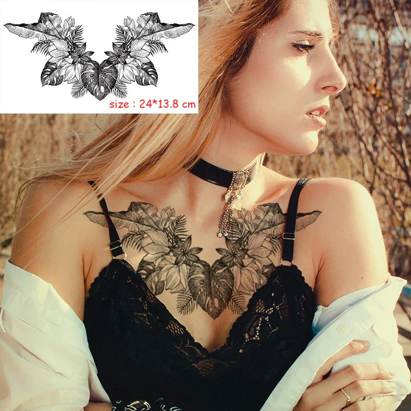 Sdrawing Tattoo Sticker Plant Leaf Flower Like Butterfly Sexy Chest Back Fake Tatoo Waterproof Flash Tatto Art for Woman Girl