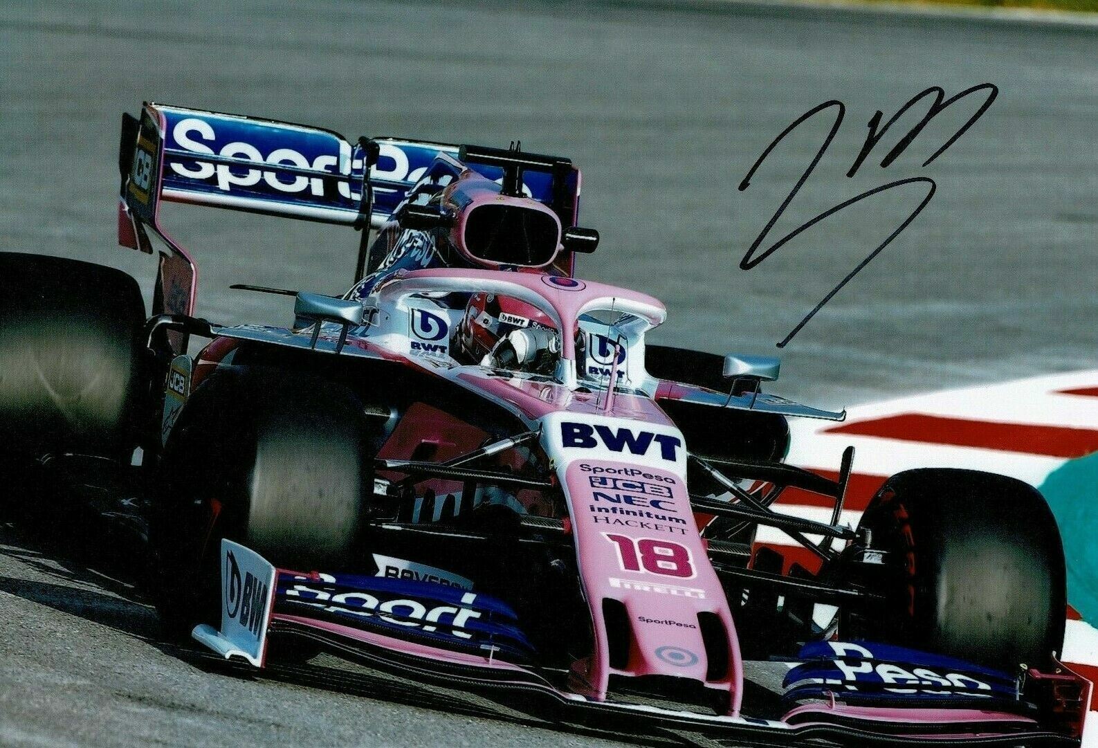 Lance Stroll SIGNED 12X8 Photo Poster painting Racing Point AFTAL COA (3618)