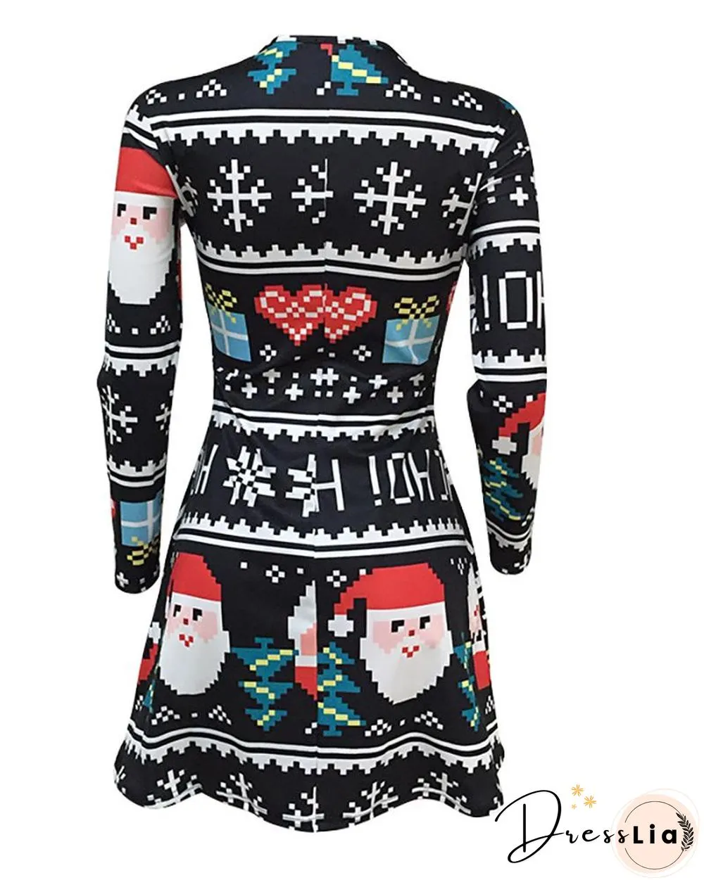 Christmas Print Long Sleeve Casual Dress