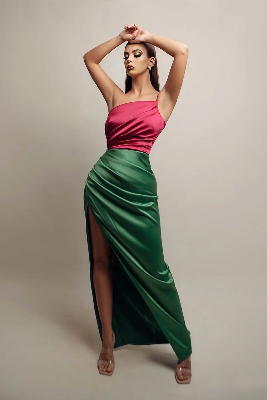 Bellasprom One Shoulder Sleeveless Mermaid Prom Dress Pleats With Split