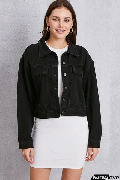 Button Up Dropped Shoulder Denim Jacket