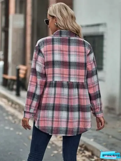 Plaid Button Up Dropped Shoulder Shirt