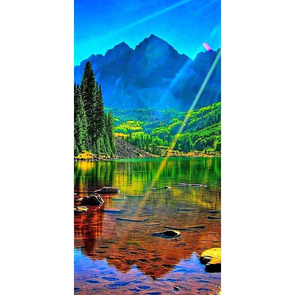 

40*80CM - Round Drill Diamond Painting - Green Water Mountains, 501 Original