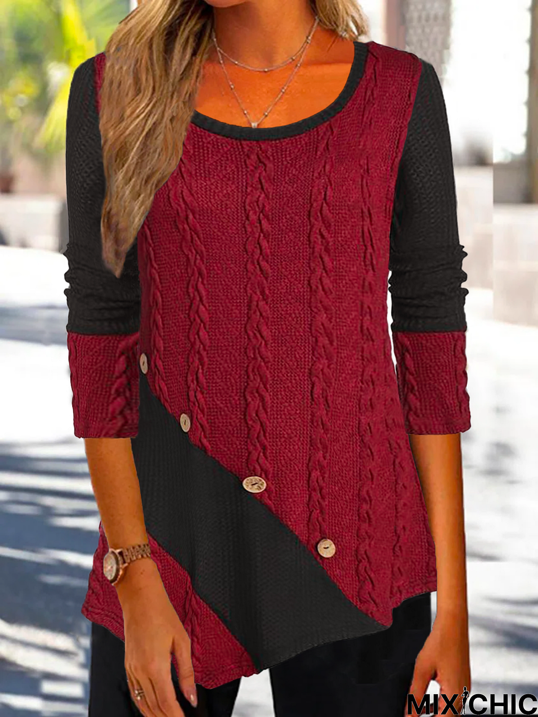 Long Sleeve Casual Crew Neck Tunic Top