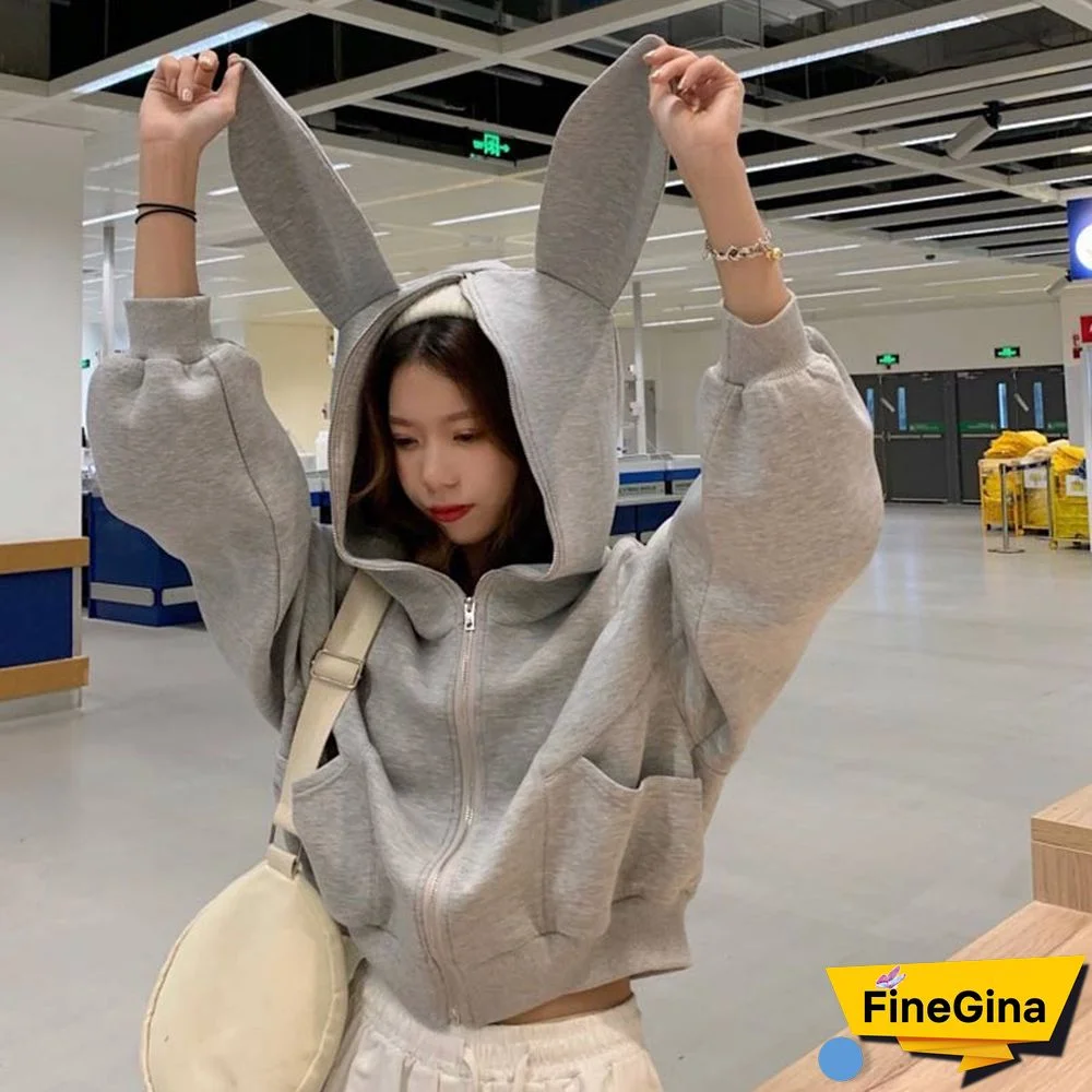 Casual Loose Bunny Ears Hoodie Outerwear