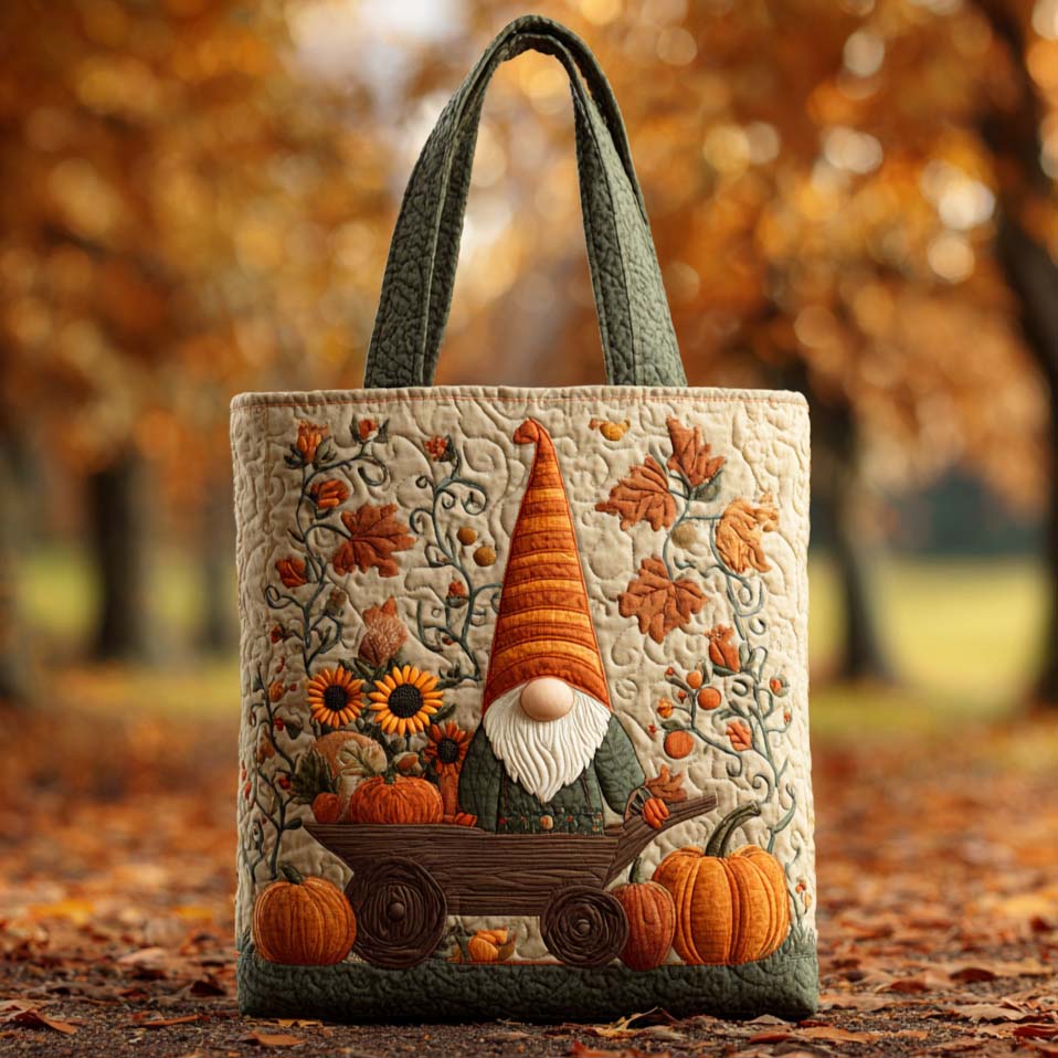 Pumpkin Patch Gnome Quilted Tote Bag NCU0TD147