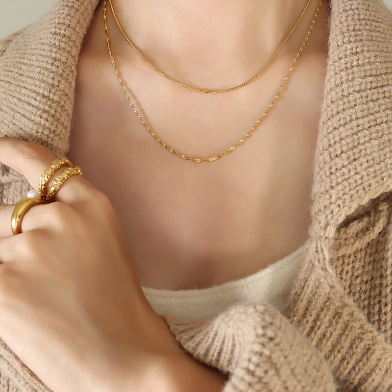 Casual Minimalist Solid Color 304 Stainless Steel 18K Gold Plated Plating Layered Necklaces