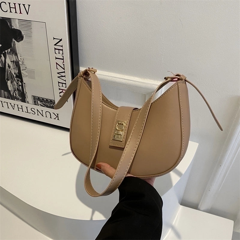 Women's Pu Leather Solid Color Vintage Style Dumpling Shape Lock Clasp Underarm Bag4