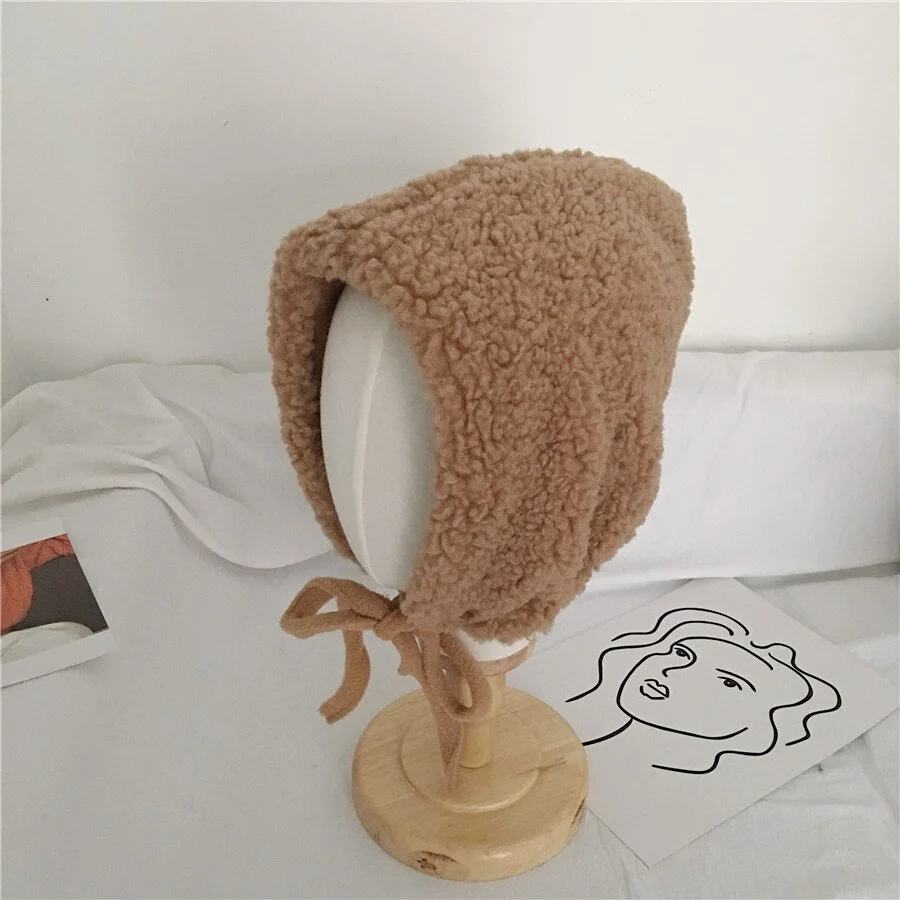 Winter Artificial Fur Hats Women Beanies Hat with Earflaps Hat Fur Hood Hat Lamb Hair Women's Bomber Hats Warm Beanies Cap