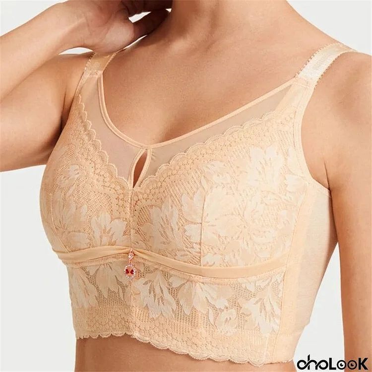 Women's Lace Floral Jacquard Wireless Full Coverage Cozy Bras - Nude