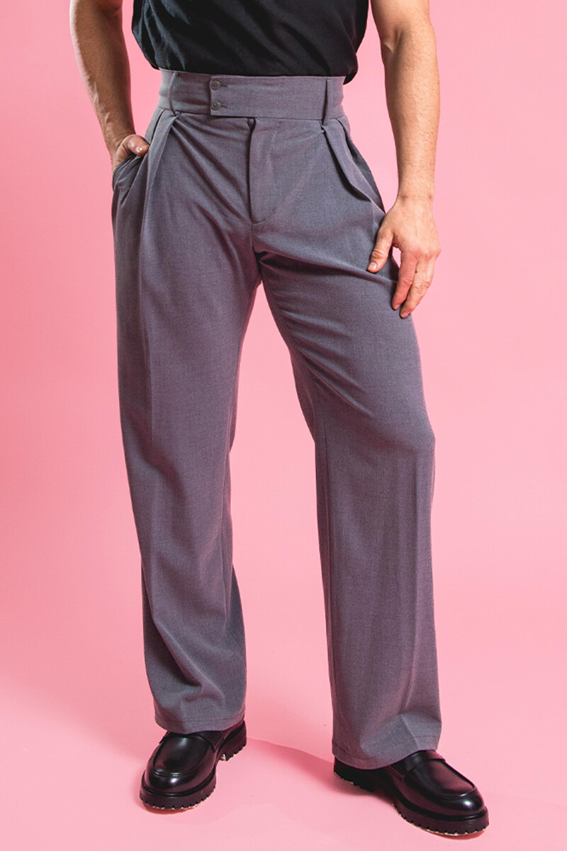 Men's Pleated High Waist Straight Leg Casual Gray Pants