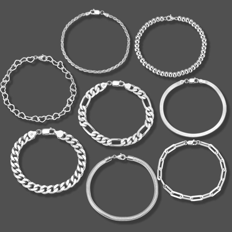 925 Sterling Silver Bangles Ear Studs Chain & Link Bracelets TRENDY