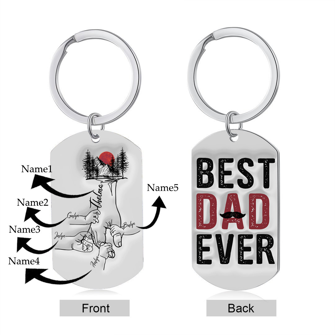 Best Dad Ever - Personalised 5 Names Holding Hands Keychain Custom Family Keychain Father's Day Gifts-Jessemade AU