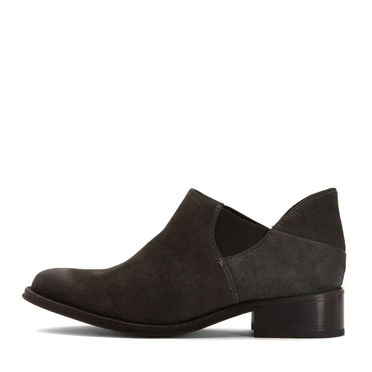 Dark Grey Vintage Shoes Round Toe Suede Comfy Flats |FSJ Shoes
