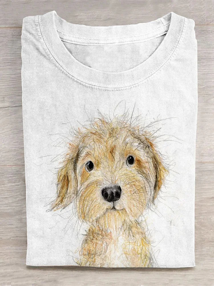 Cute Funny Dog Portrait Art Print Casual T-shirt