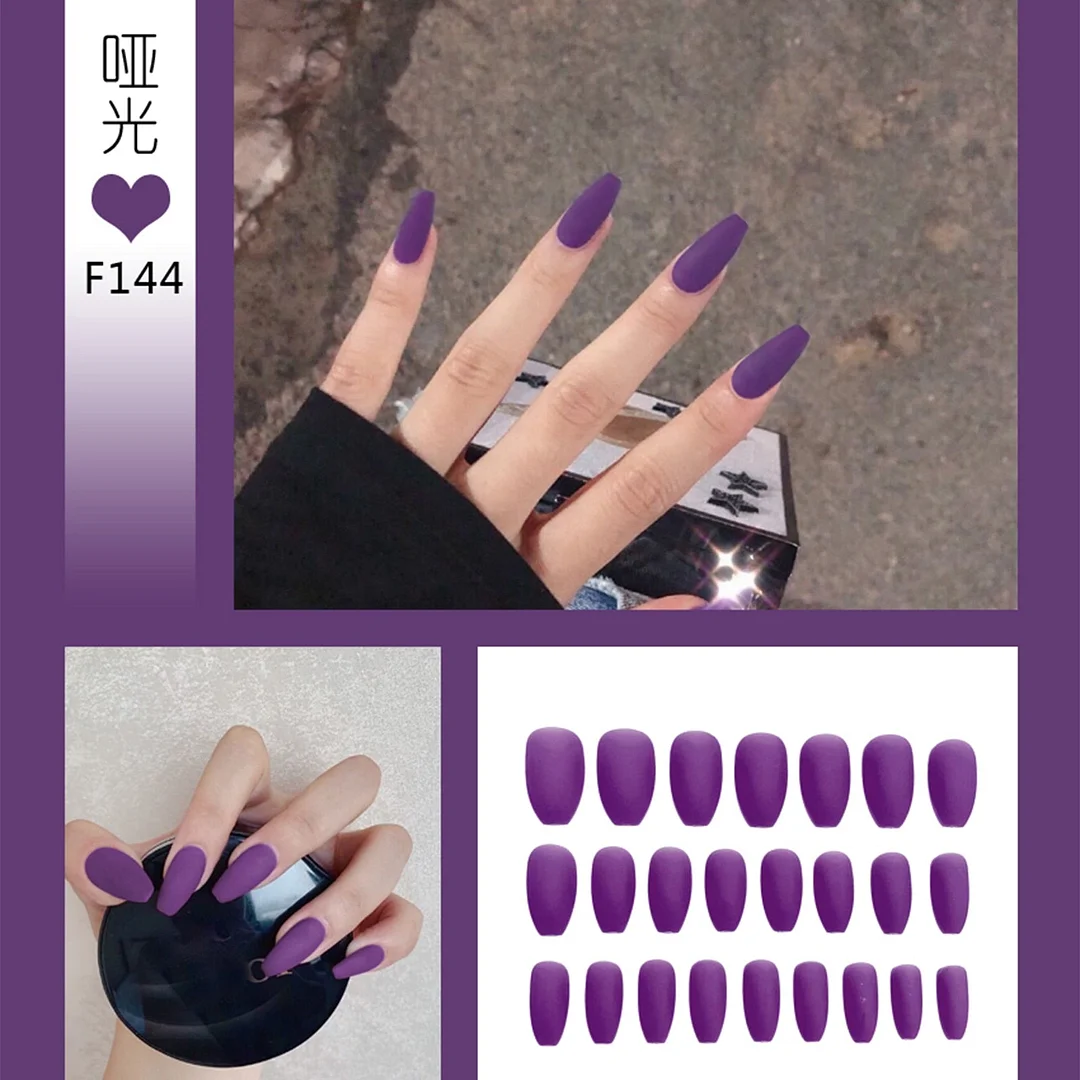 24pcs/box Full Cover fake Press on Nails Matte Yellow Pure Acrylic Frosted Ballerina acrylic for nails for Women and Girls-Nail Inspo