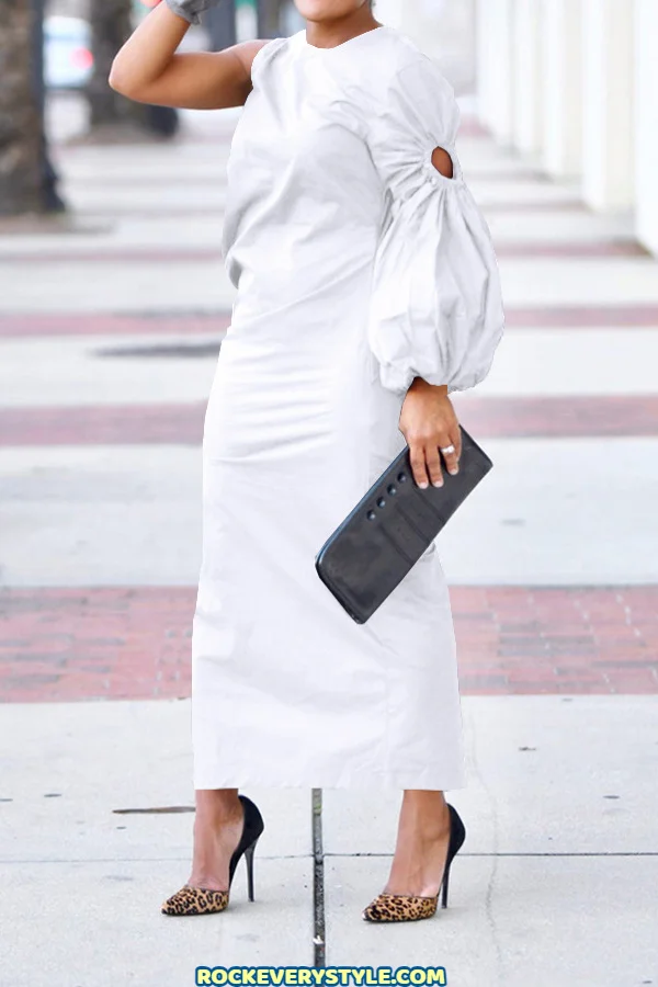 Elegant Fashion Single Sleeve Hollow Out Side Split Dress