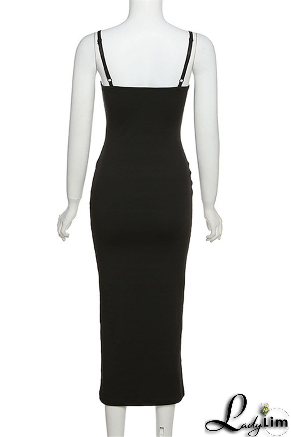 Khaki Sexy Casual Solid Backless Spaghetti Strap Long Dress