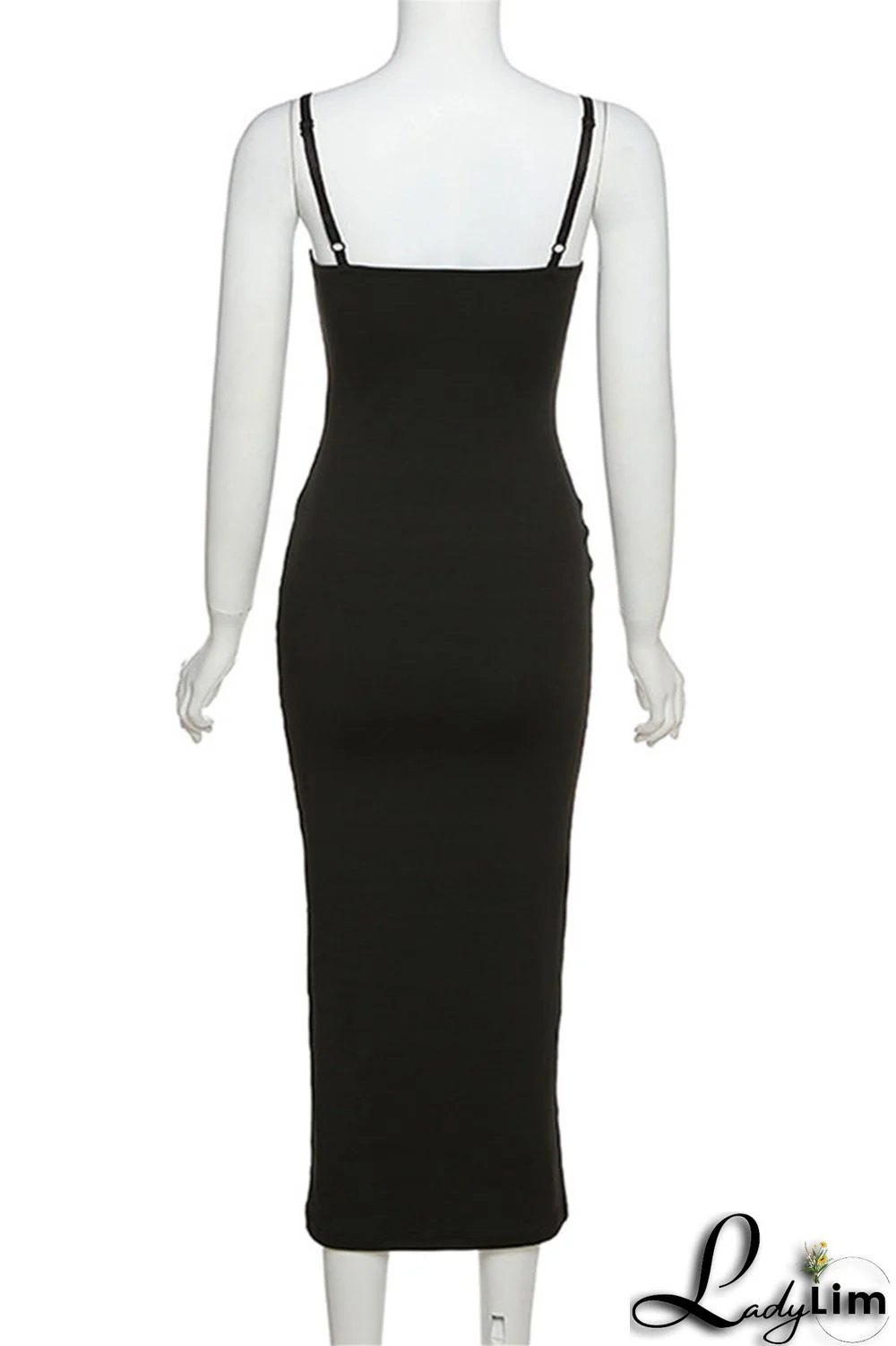 Khaki Sexy Casual Solid Backless Spaghetti Strap Long Dress