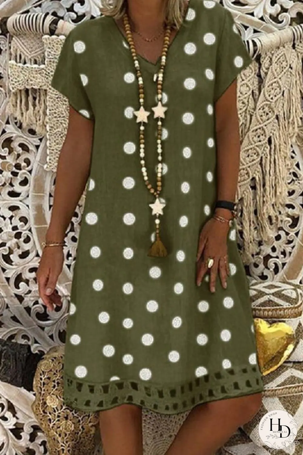 Fashion Casual V Neck Polka Dot Dress