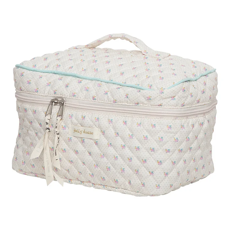 Cute Cosmetic Bag Portable Zipper Travel Organizer Quilted Clutch Handbag