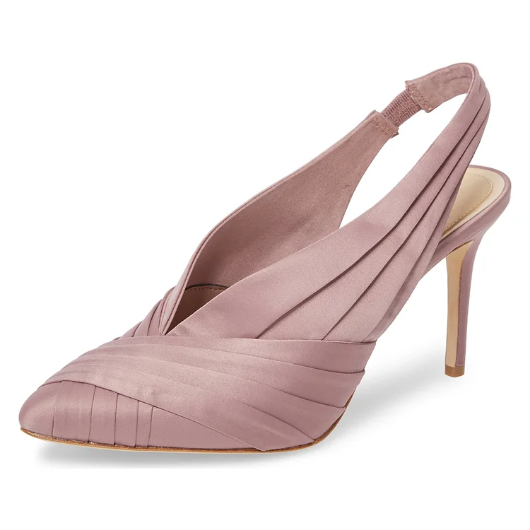 Pink Satin Stiletto Heel Slingback Pumps |FSJ Shoes